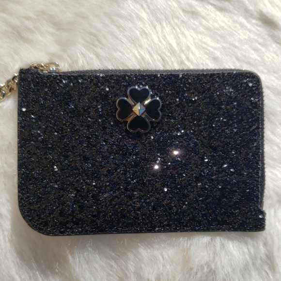 ♠️NWT ♠️BLACK KATE SPADE GLITTER WALLE KEYCHAIN - Picture 3 of 8